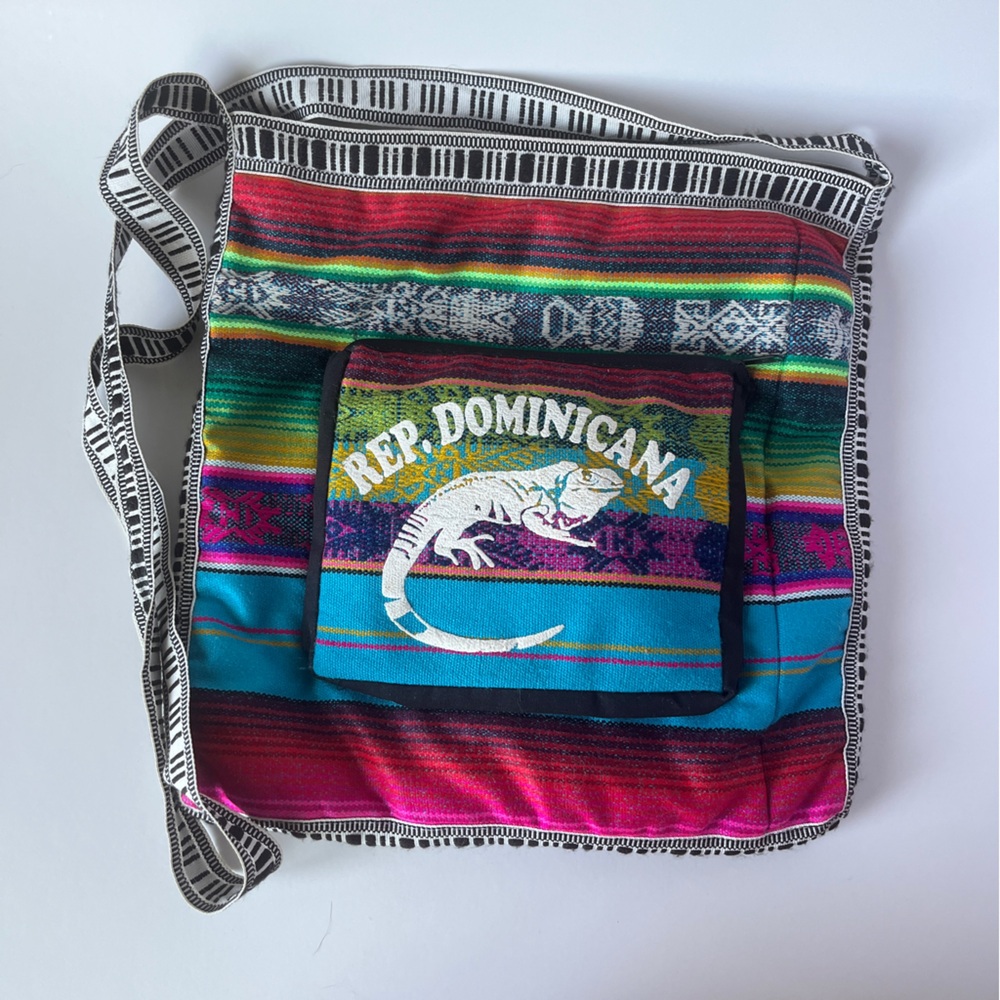 Republic Dominicana Rainbow Fabric iguana Purse Tote Hippie Boho Souvenir